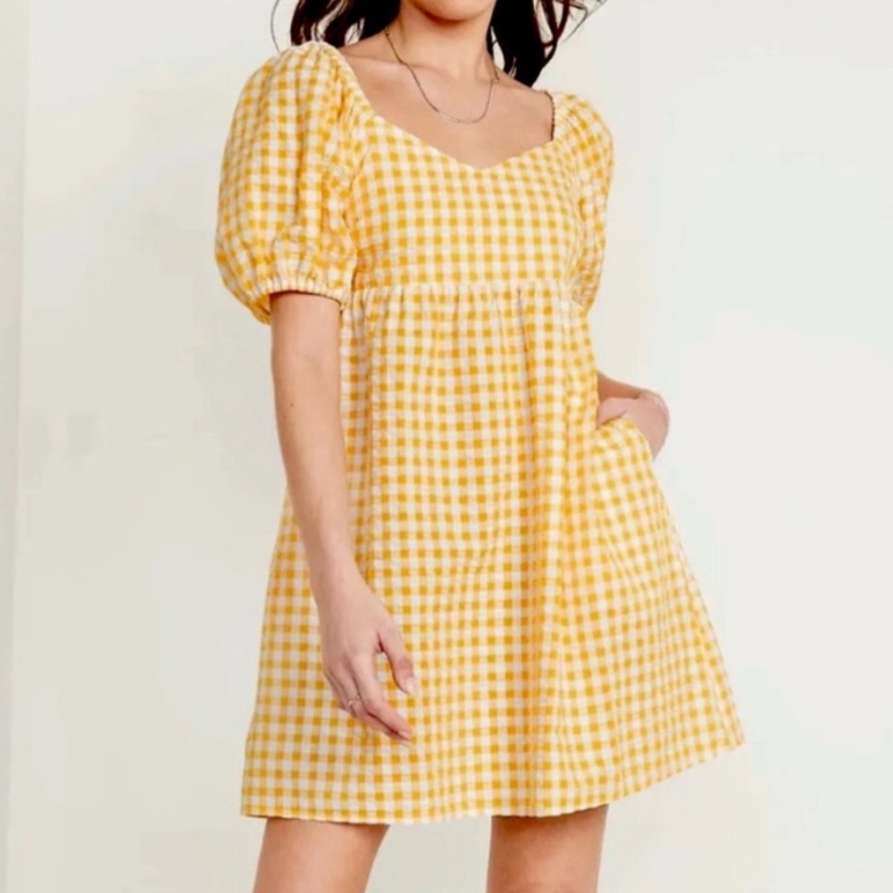 Old Navy Yellow Gingham Babydoll Dress Plus Size